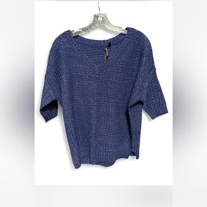 Razzle Dazzlebrand blue v-neck, open-knit, sparkly pullover sweater